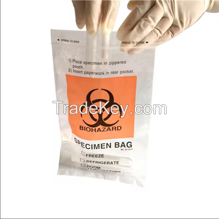 Custom Printed Hospital Transparent Ziplock Bag Plastic Medical Biohazard Specimen Bag