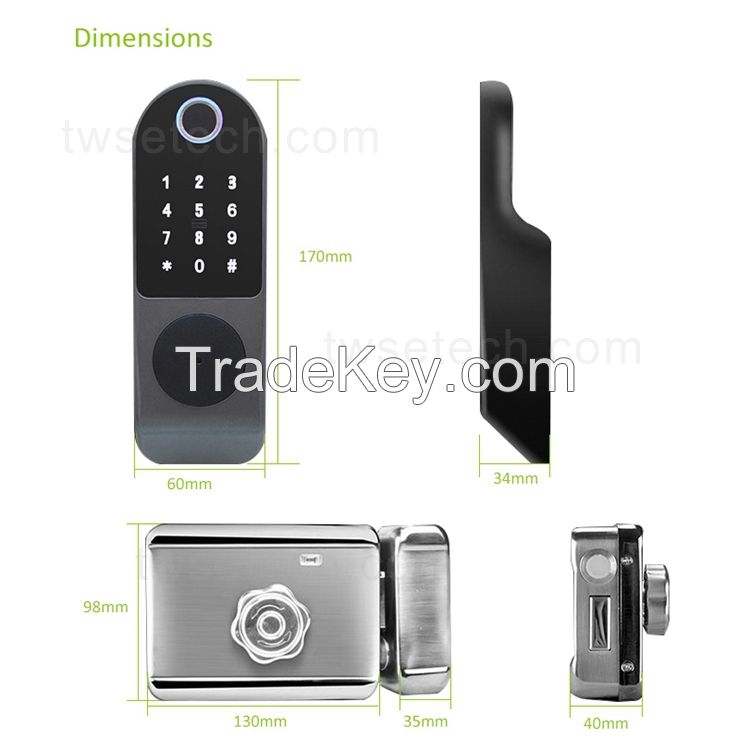 Tuya APP WiFi Smart Home Electric Deadbolt Door Rim Lock Fingerprint Door Lock