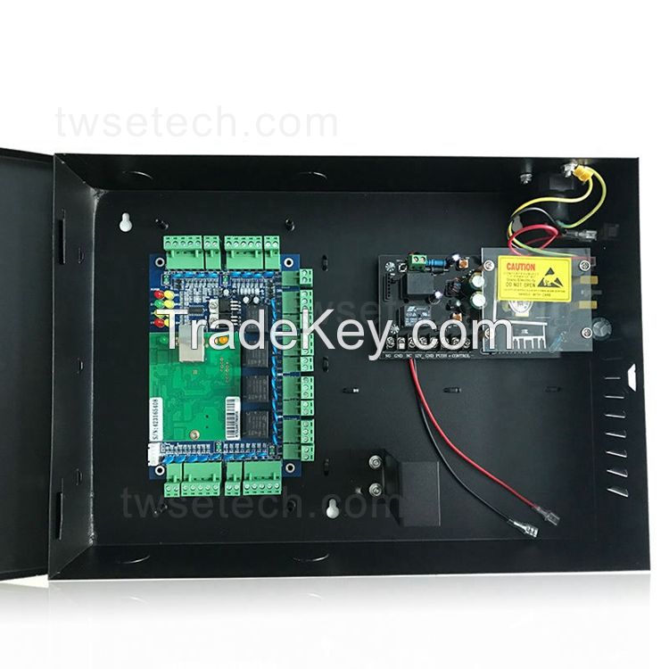 Four Doors Network Computer Based Wiegand Access Control Board With Power Supply Box