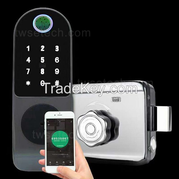 Tuya APP WiFi Smart Home Electric Deadbolt Door Rim Lock Fingerprint Door Lock