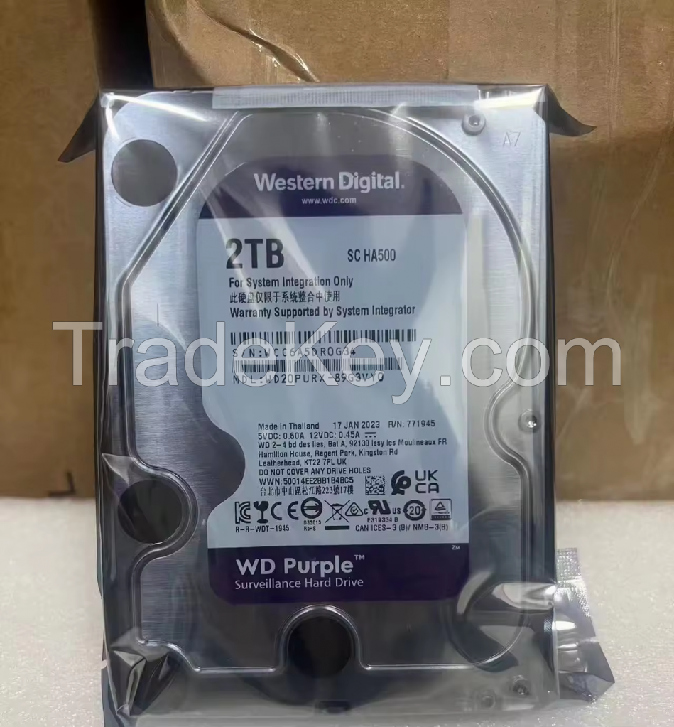 Original Refurbished WD20PURX Purple 2TB SATA 6Gb/s Surveillance HDD 3.5&quot; 64MB Cache 5400 RPM for Surveillance DVR NVR Systems