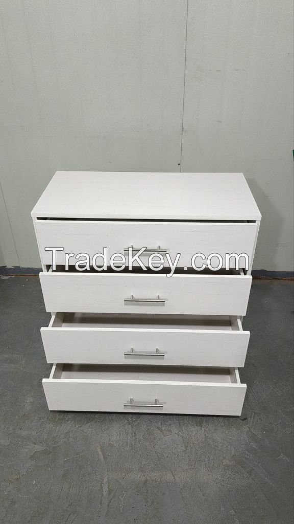 Bedroom furniture , Chest with 4 Drawers and Wooden Frame, White, Clothes Storage, White Woodgrain