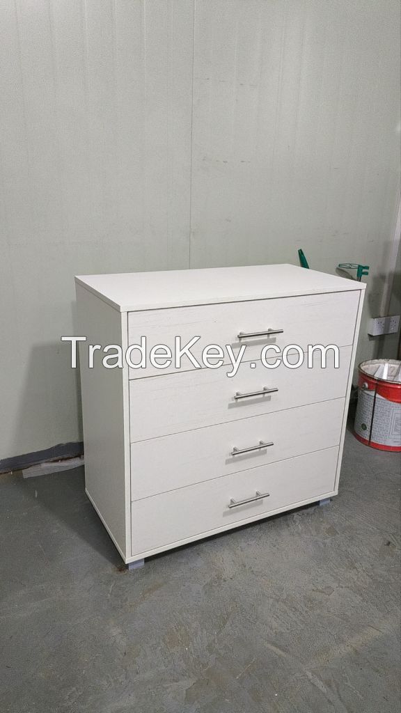 Bedroom furniture , Chest with 4 Drawers and Wooden Frame, White, Clothes Storage, White Woodgrain