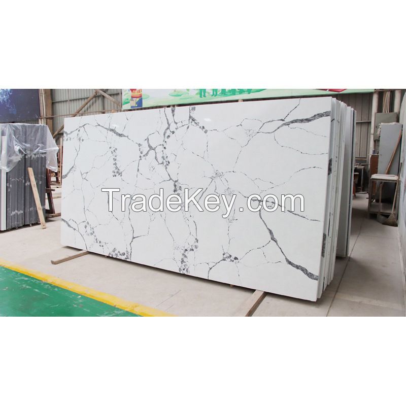 Artificial Stone 20mm Calacatta White Quartz Slabs Natural Marble Wholesale Quartz Stone for Kitchen Countertops Vanity