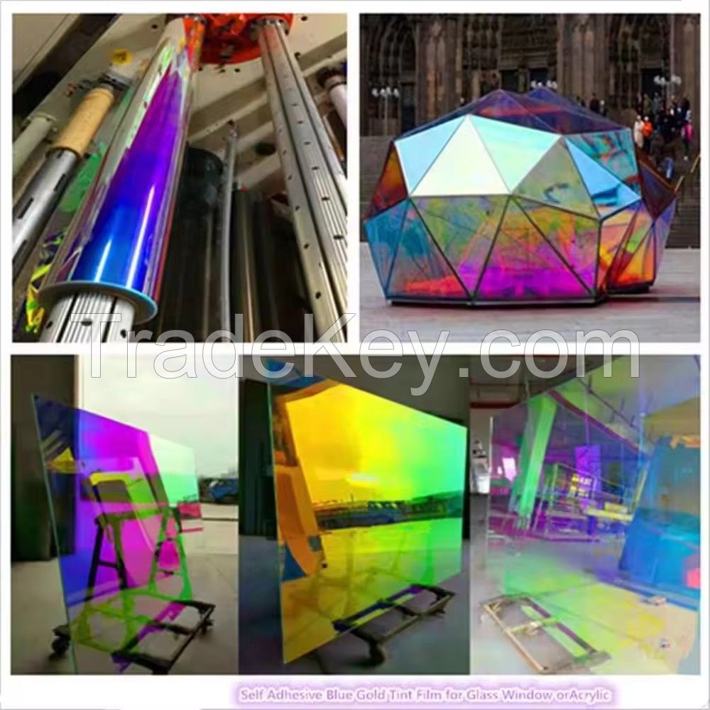 Wholesale Dazzle Film Colorful Laser Stickers Magic Color Changing Flower Wrapping Transparent Glass Pvc Film