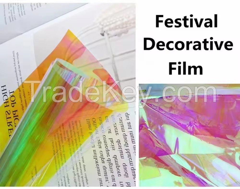 Wholesale Dazzle Film Colorful Laser Stickers Magic Color Changing Flower Wrapping Transparent Glass Pvc Film