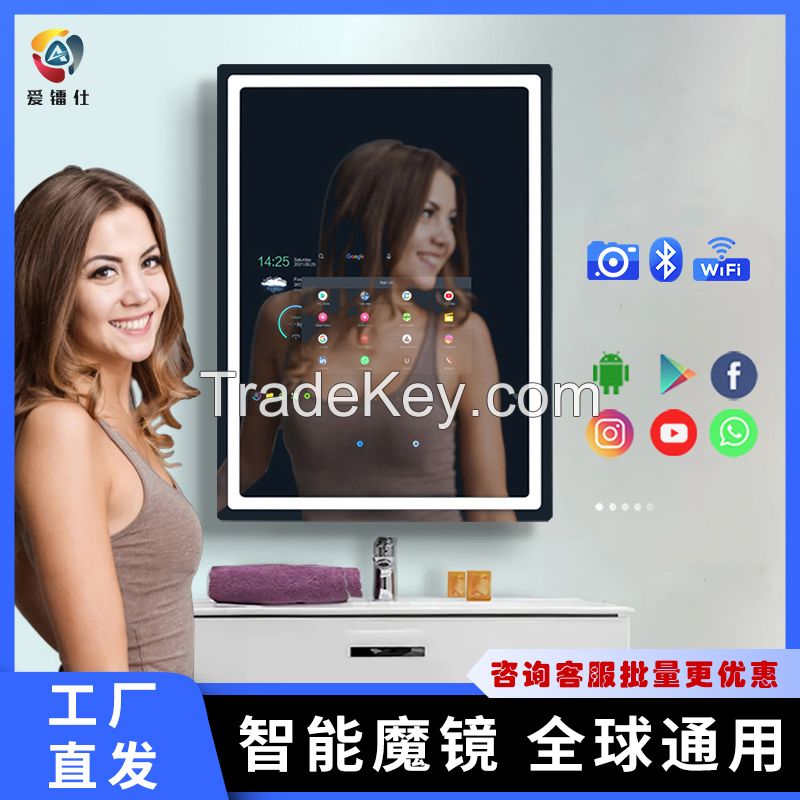 Manufacturer Hotel Smart Mirror Android Touch Screen Mirror Bluetooth Bathroom TV Mirror Modern Tempered Rectangle Equipped