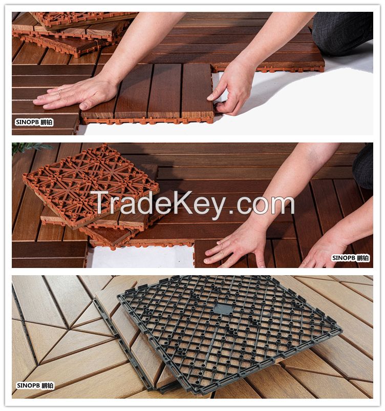 Waterproof composite interlocking wood deck tiles for outdoor