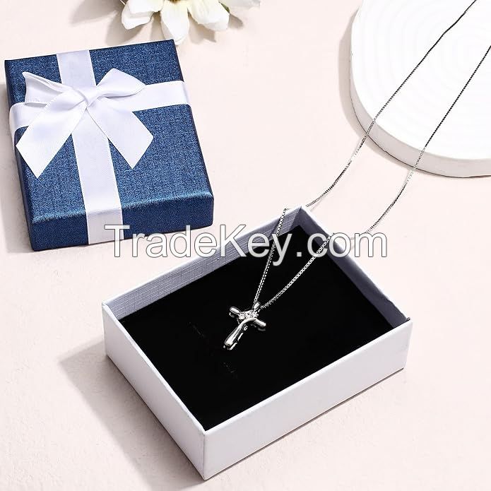 JEWELRY 925 Sterling Silver Cross Necklace for Women 3-Stone Cubic Zirconia Silver Cross Pendant Necklaces