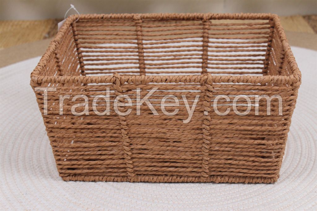 Wholesale orange color paper string storage basket for storage and organize