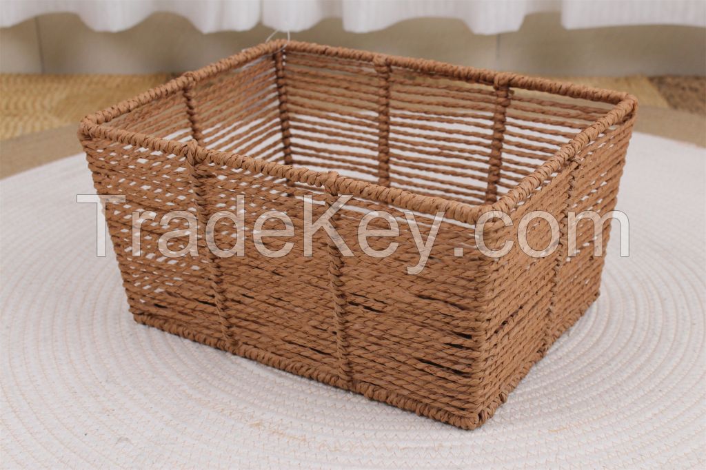 Wholesale orange color paper string storage basket for storage and organize