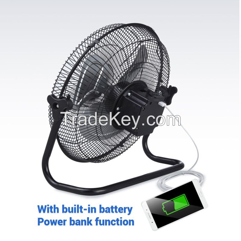 Portable Rechargeable Large Capacity Battery Solar Energy Powered USB 12-20 Inch Table Fan With Solar Panel For Outdoor