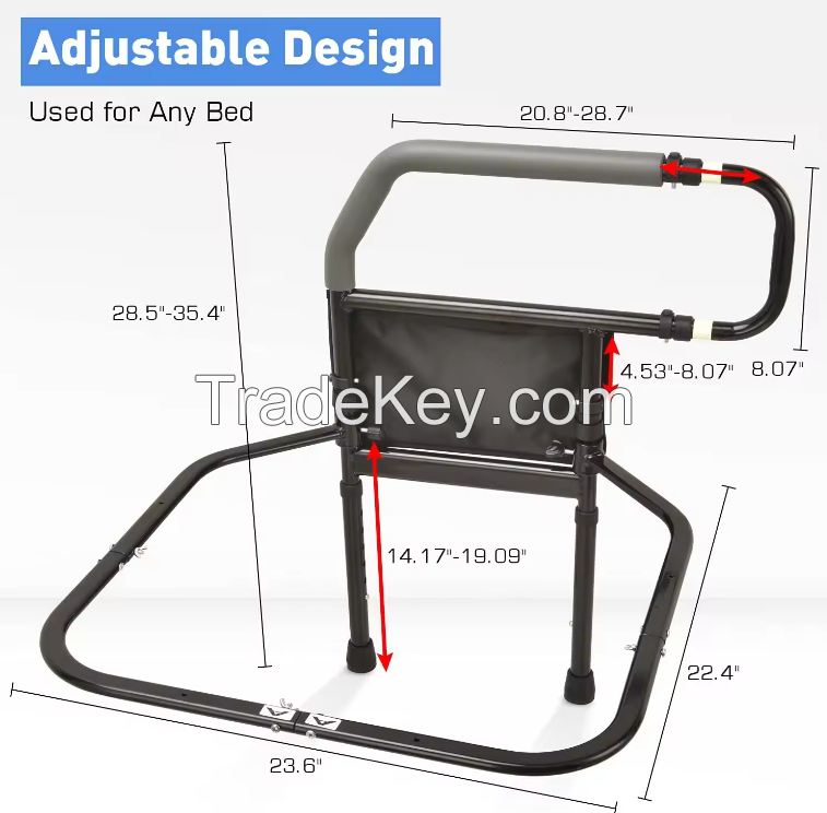 Bed Rail for Elderly with Storage Pocket Safety Assist Grab Bar Handle Rehabilitation Therapy Supplies