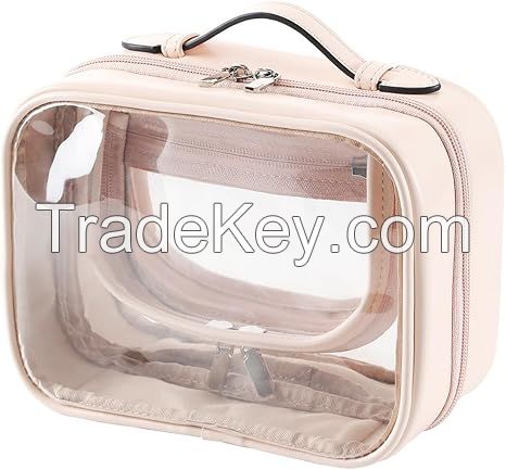 TSA Approved Toiletry Bag Makeup Bag Clear Cosmetic Bag with Zipper Double Layer Travel Toiletry Bag Makeup Bag Gifts for Women