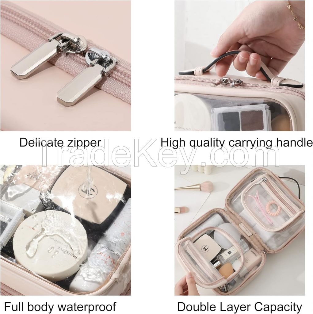 TSA Approved Toiletry Bag Makeup Bag Clear Cosmetic Bag with Zipper Double Layer Travel Toiletry Bag Makeup Bag Gifts for Women