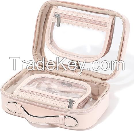 TSA Approved Toiletry Bag Makeup Bag Clear Cosmetic Bag with Zipper Double Layer Travel Toiletry Bag Makeup Bag Gifts for Women