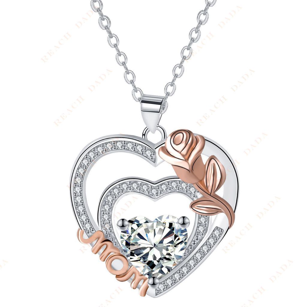 DaDa2024 Crazy Love Pendant Necklace Family Double Heart Rose Love Mother's Day Mother and Baby Necklace Pendant