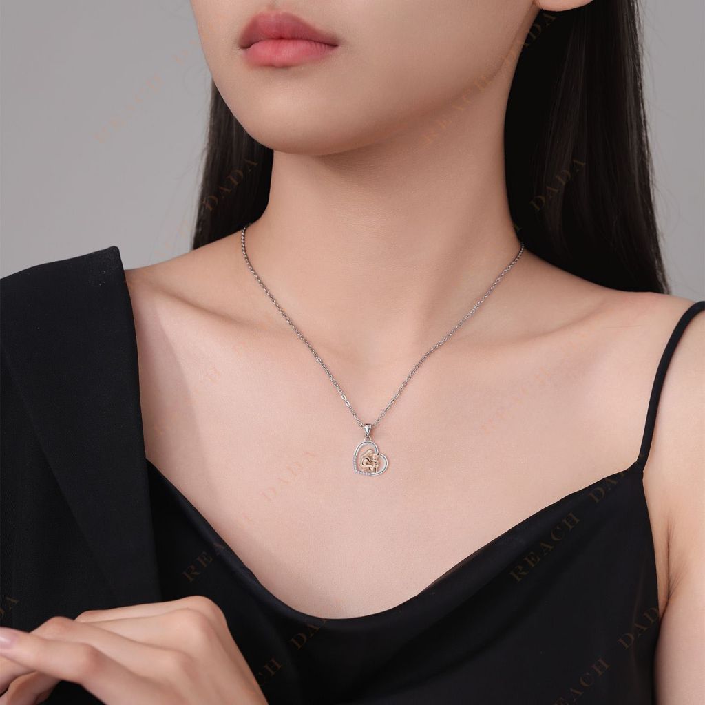 DaDa Simple Korean Love Pendant Fashion Jewelry Necklace Silver Mother Daughter Heart Necklace Women's Birthday Gift