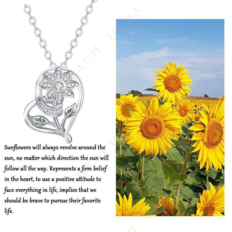 DaDa Sunflower Heart Pendant Necklace Gold and Silver Cubic Zirconia Necklace Girls Gift Fashion Jewelry