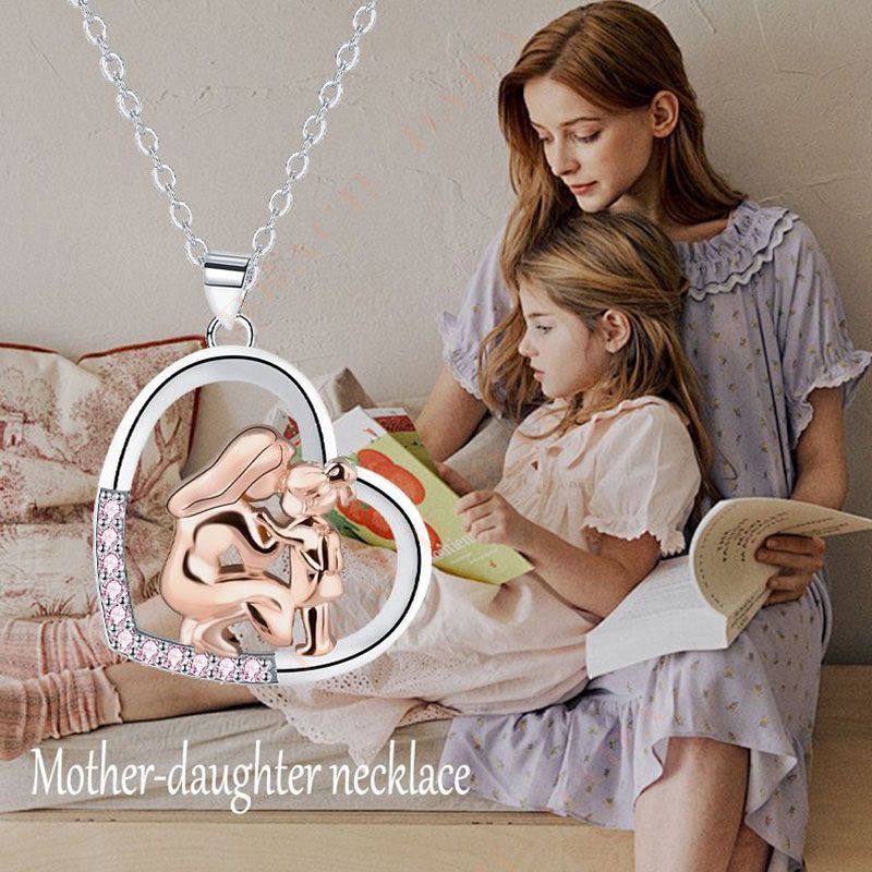 DaDa Simple Korean Love Pendant Fashion Jewelry Necklace Silver Mother Daughter Heart Necklace Women's Birthday Gift