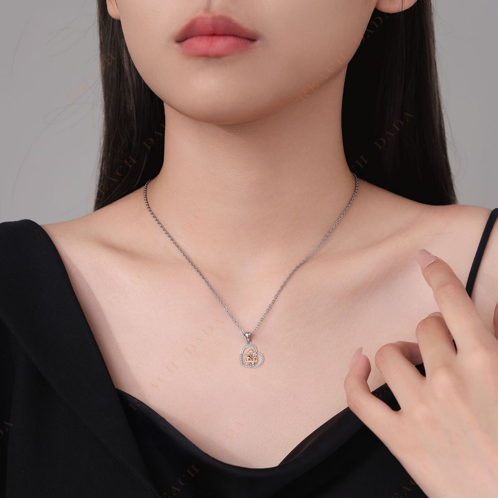 DaDa Simple Korean Love Pendant Fashion Jewelry Necklace Silver Mother Daughter Heart Necklace Women's Birthday Gift