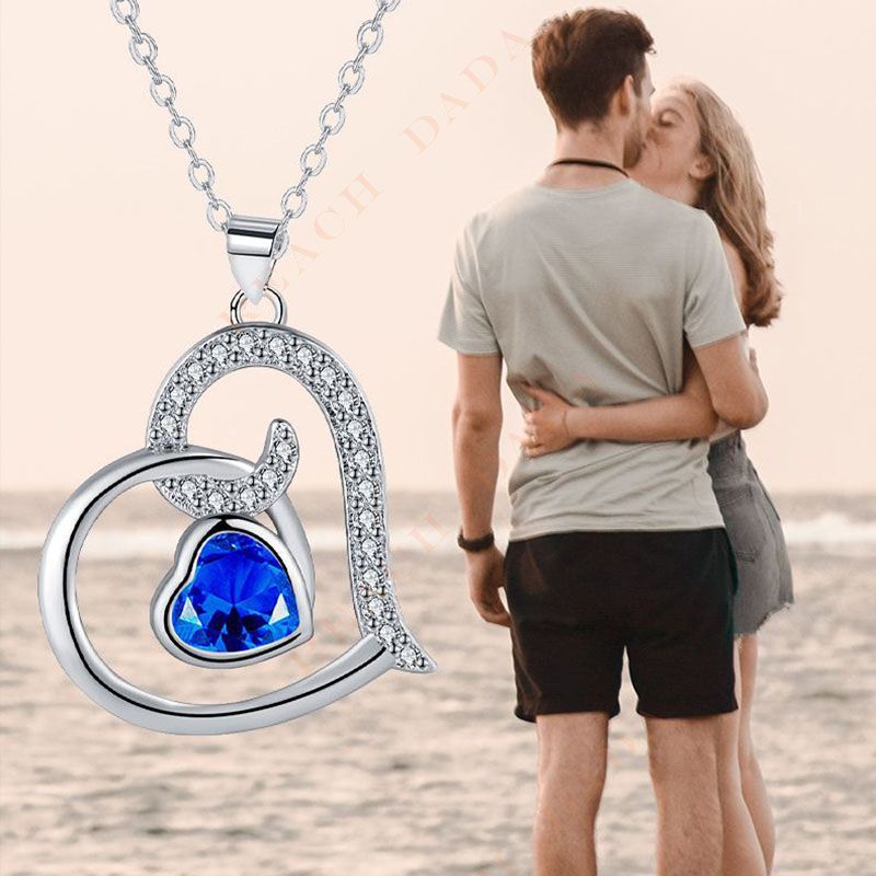 DaDa Hot sale love necklace blue zircon love pendant valentine's day gift