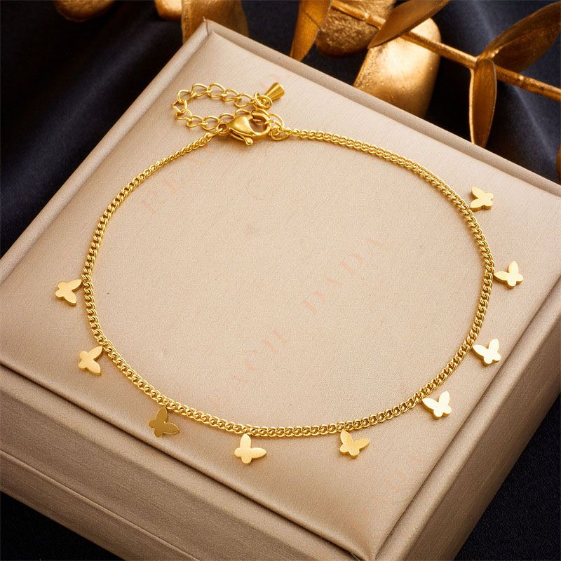 DaDa Fashionable niche simple versatile individual metal chain, butterfly pendant titanium steel pendant accessory anklet