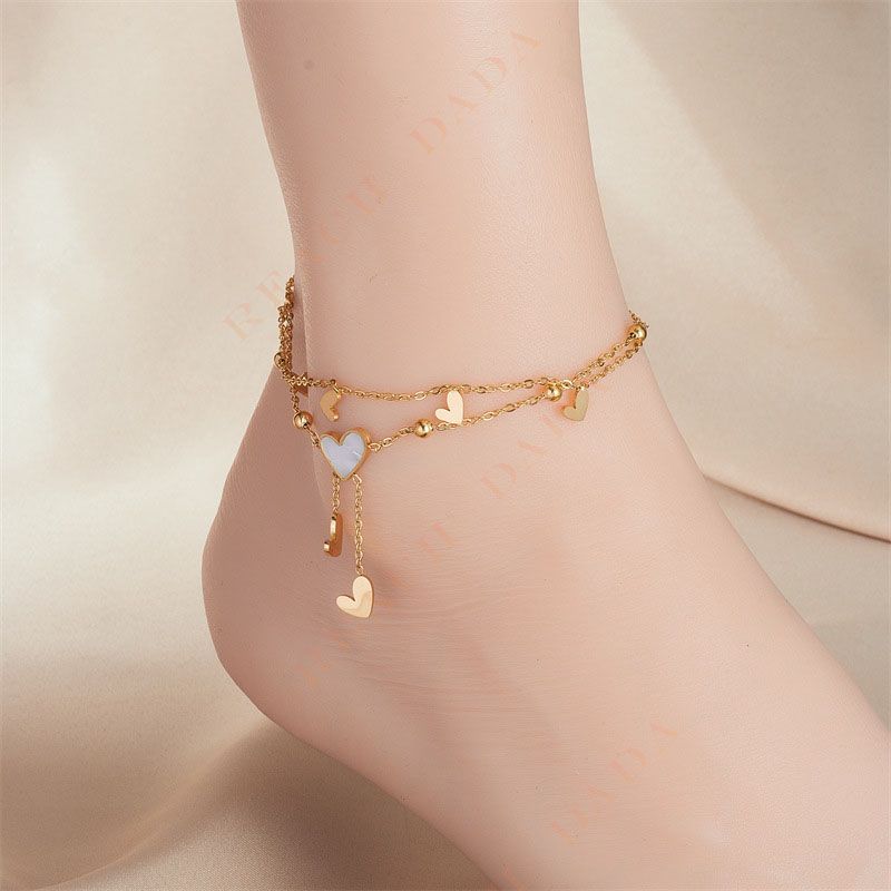 DaDa Fashionable niche individual versatile high-end chain, tassel love pendant titanium steel multi-layered anklet