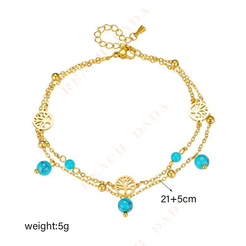 DaDa Fashion niche creative individual minimalist vintage turquoise pendant, tree of life connected double anklet