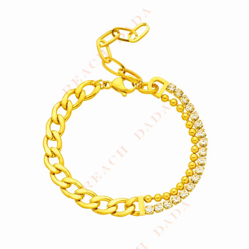 DaDa Popular fashion asymmetrical diamond-encrusted double-layer thick chain titanium steel metal punk hip hop simple and versatile jewelry bracelet