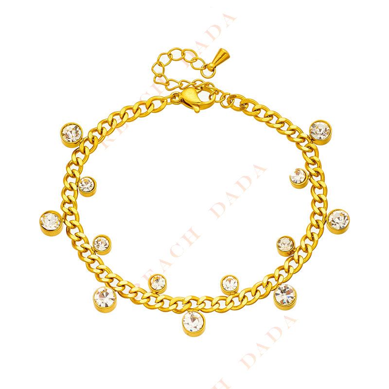 DaDa Fashionable and popular, simple and niche temperament, versatile, irregular round diamond-encrusted chain, titanium steel jewelry bracelet