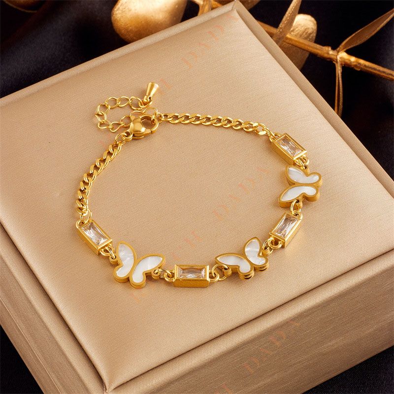 DaDa Fashion niche design white butterfly diamond block chain titanium steel jewelry versatile temperament personality bracelet