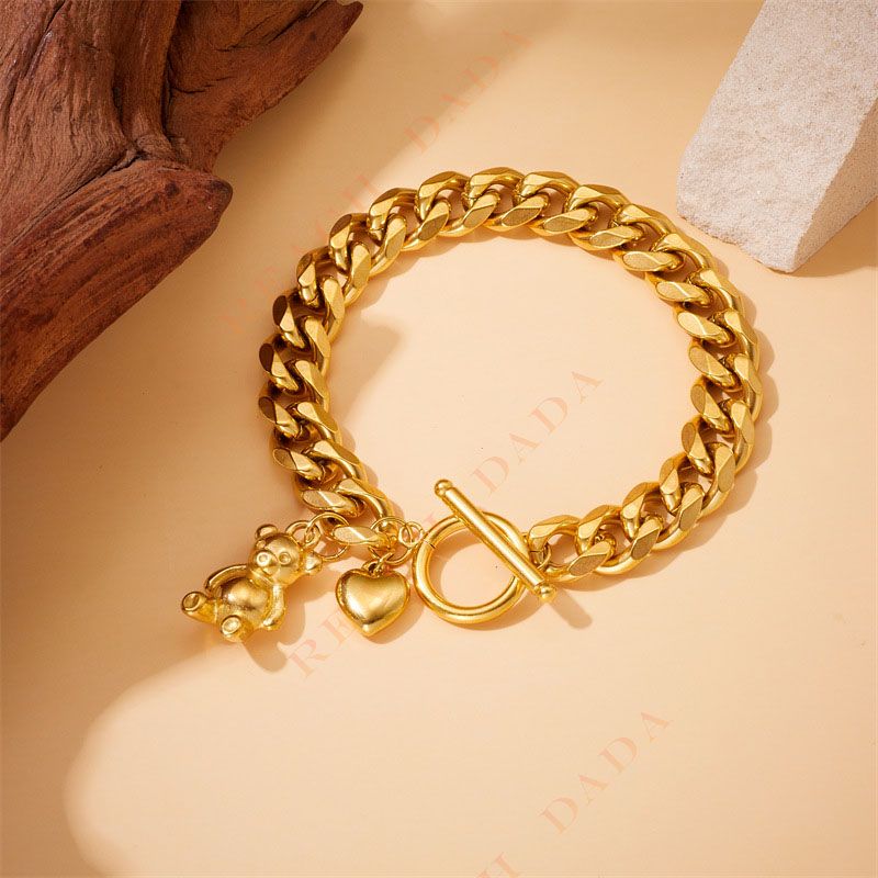 DaDa Fashion creativity personality gold-plated stainless steel chain, bear love pendant, OT clasp accessory bracelet