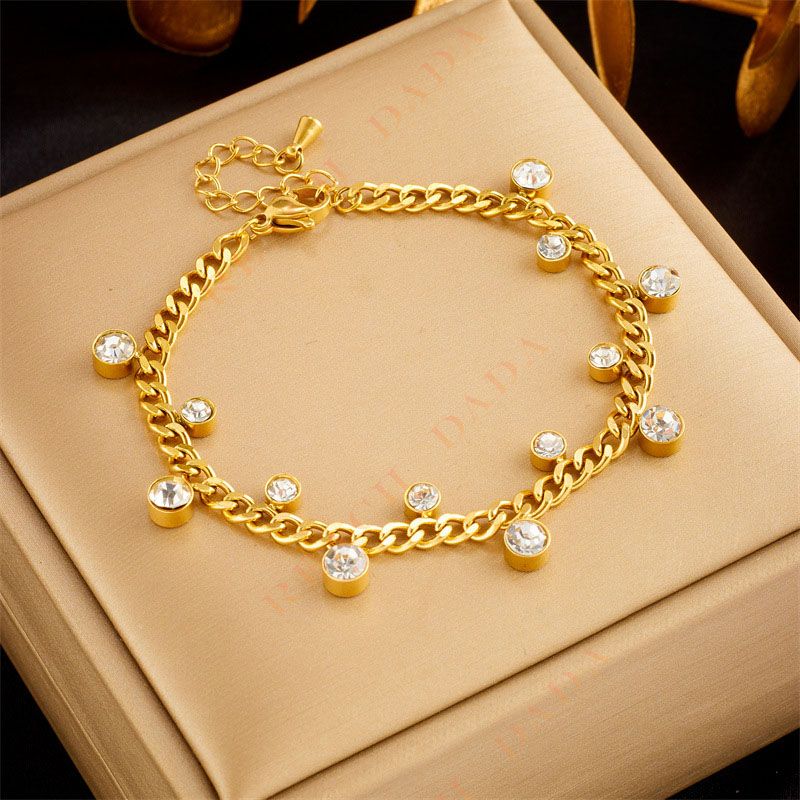 DaDa Fashionable and popular, simple and niche temperament, versatile, irregular round diamond-encrusted chain, titanium steel jewelry bracelet