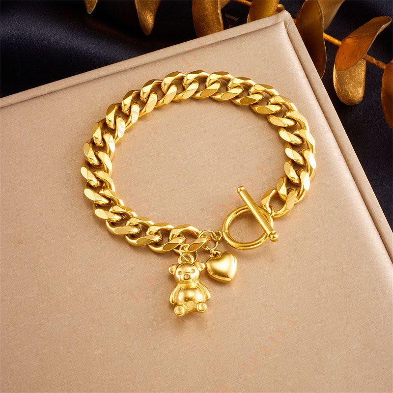 DaDa Fashion creativity personality gold-plated stainless steel chain, bear love pendant, OT clasp accessory bracelet