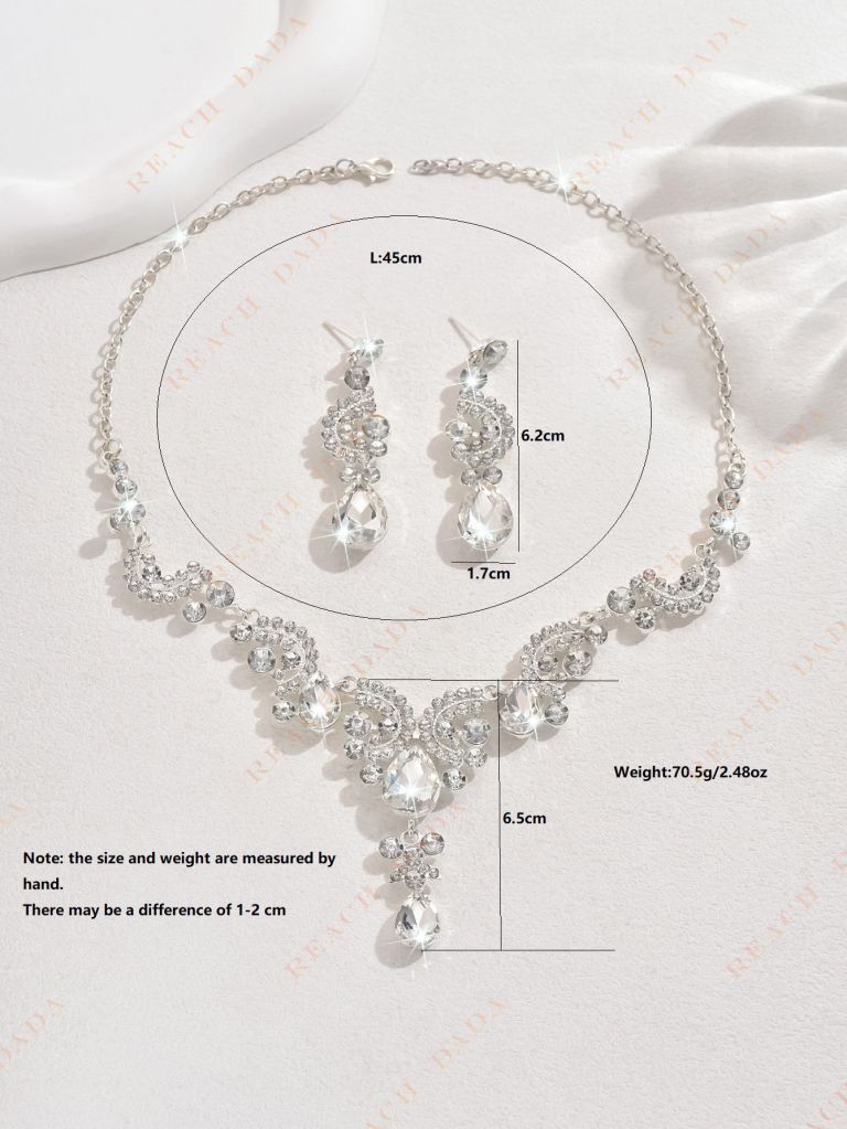 DaDa Fashion bridal set, full of diamonds, pear-shaped diamonds, gorgeous necklaces, earrings, simple set, bridal dress accessories