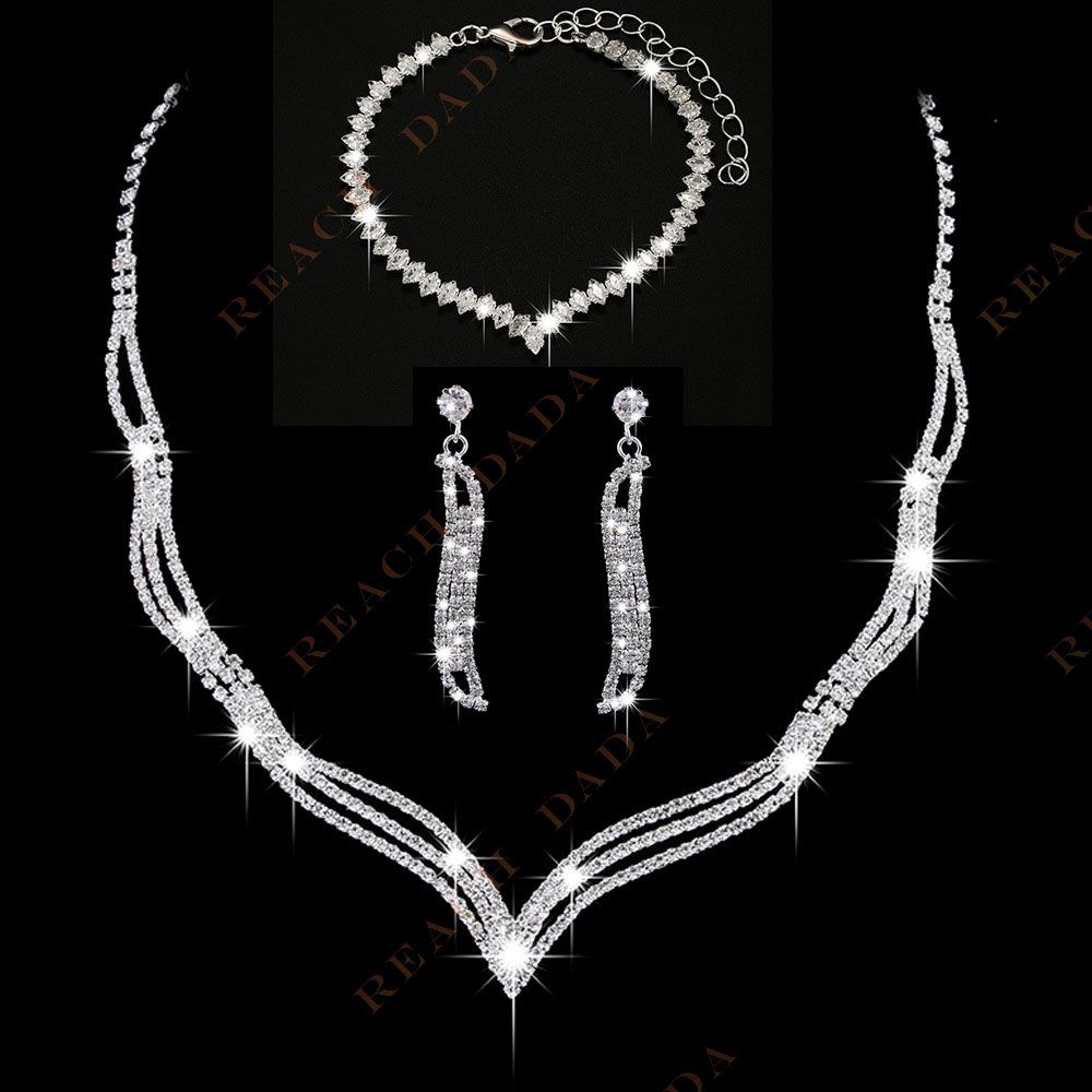 DaDa Bridal jewelry, European and American hot sale three-piece rhinestone claw chain jewelry set, noble and elegant