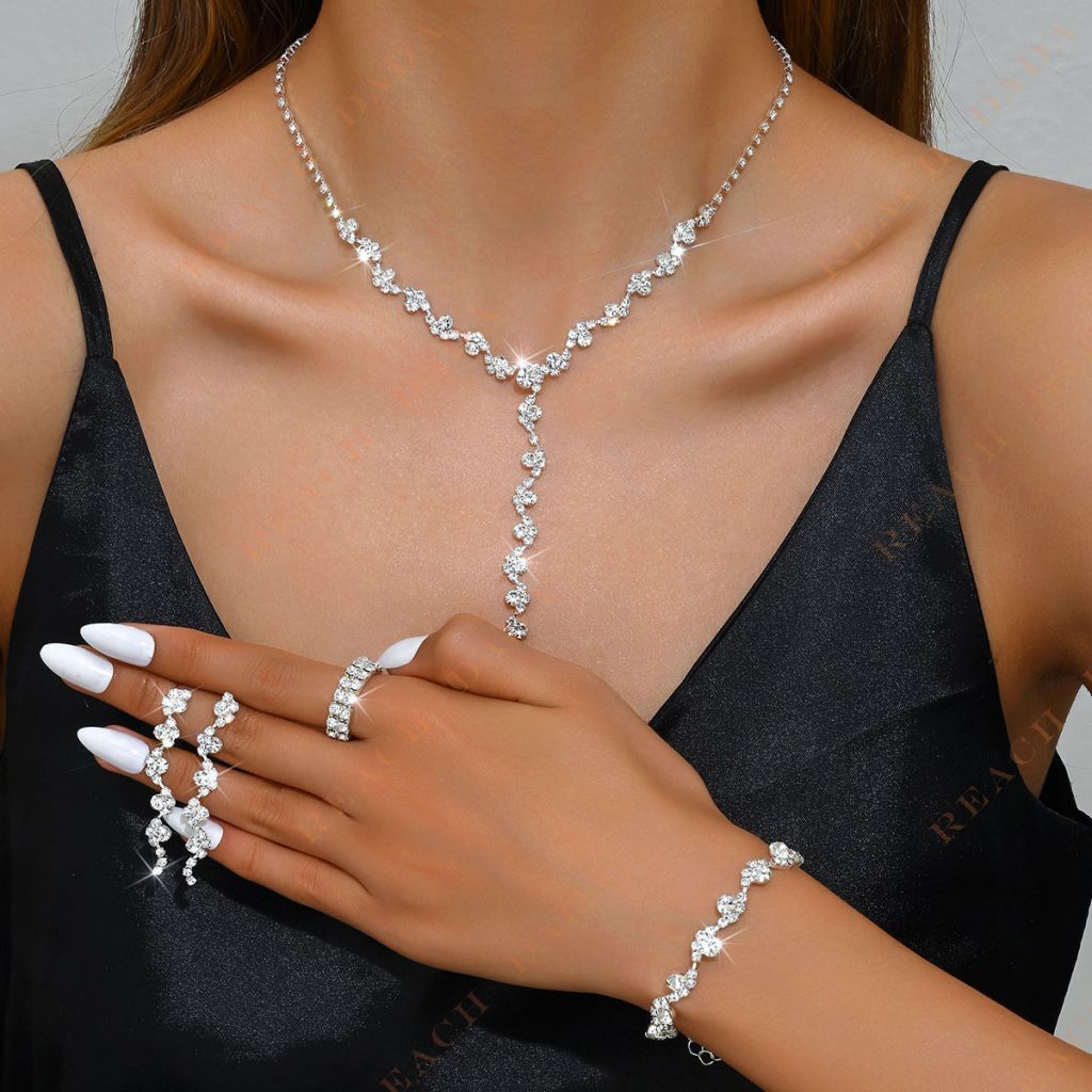 DaDa Hot Sale Jewelry Set Fashion Wedding Tassel Silver Necklace Earrings Bracelet Ring Set