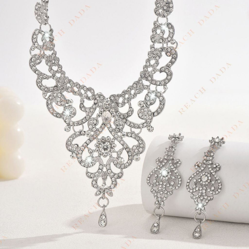 DaDa Fashion exaggerated rhinestone necklace earrings set bridal dress banquet women's jewelry