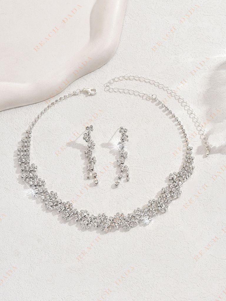 DaDa Fashion Necklace Earrings Bracelet Set Bridal Ring New Zircon Four Piece Set Fashion Full Diamond Jewelry