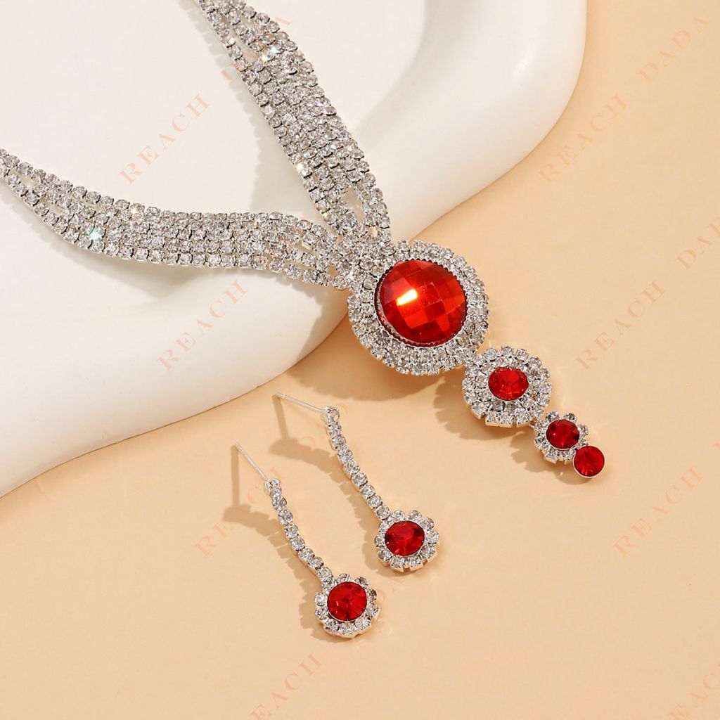 DaDa Popular Wedding Set Jewelry Hot Selling Jewelry Multicolor Gemstone Necklace Earrings 2-Piece Set