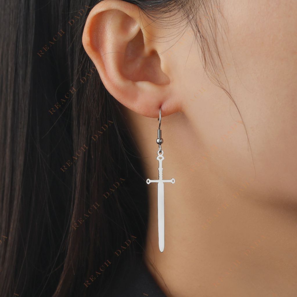 DaDa Popular fashion creative personality gold-plated stainless steel cross sword pendant earrings