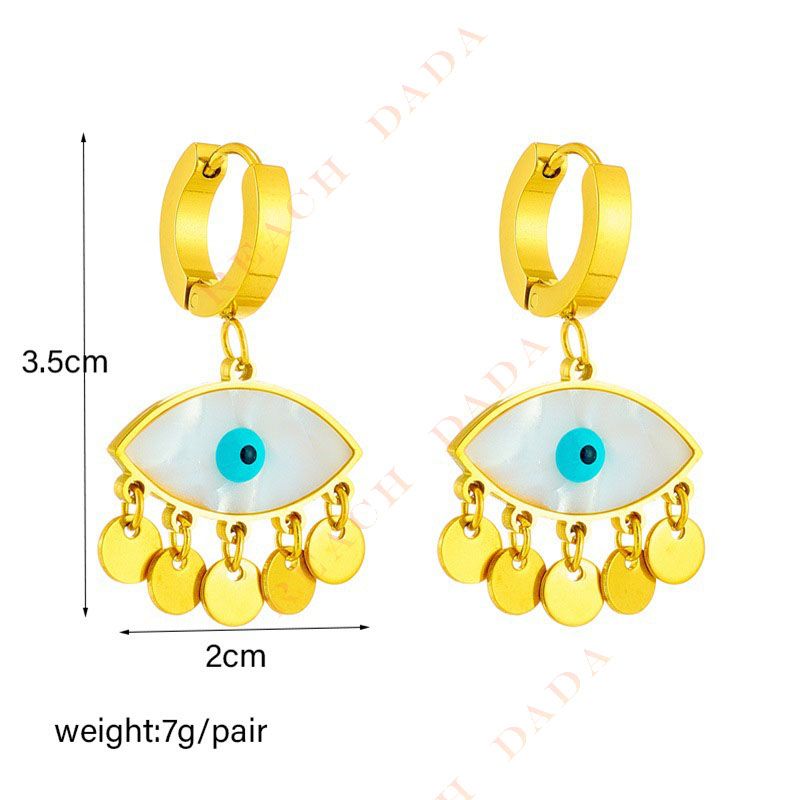 DaDa Popular personality fashion creativity niche oval blue eye drop earrings round tassels titanium steel jewelry earrings