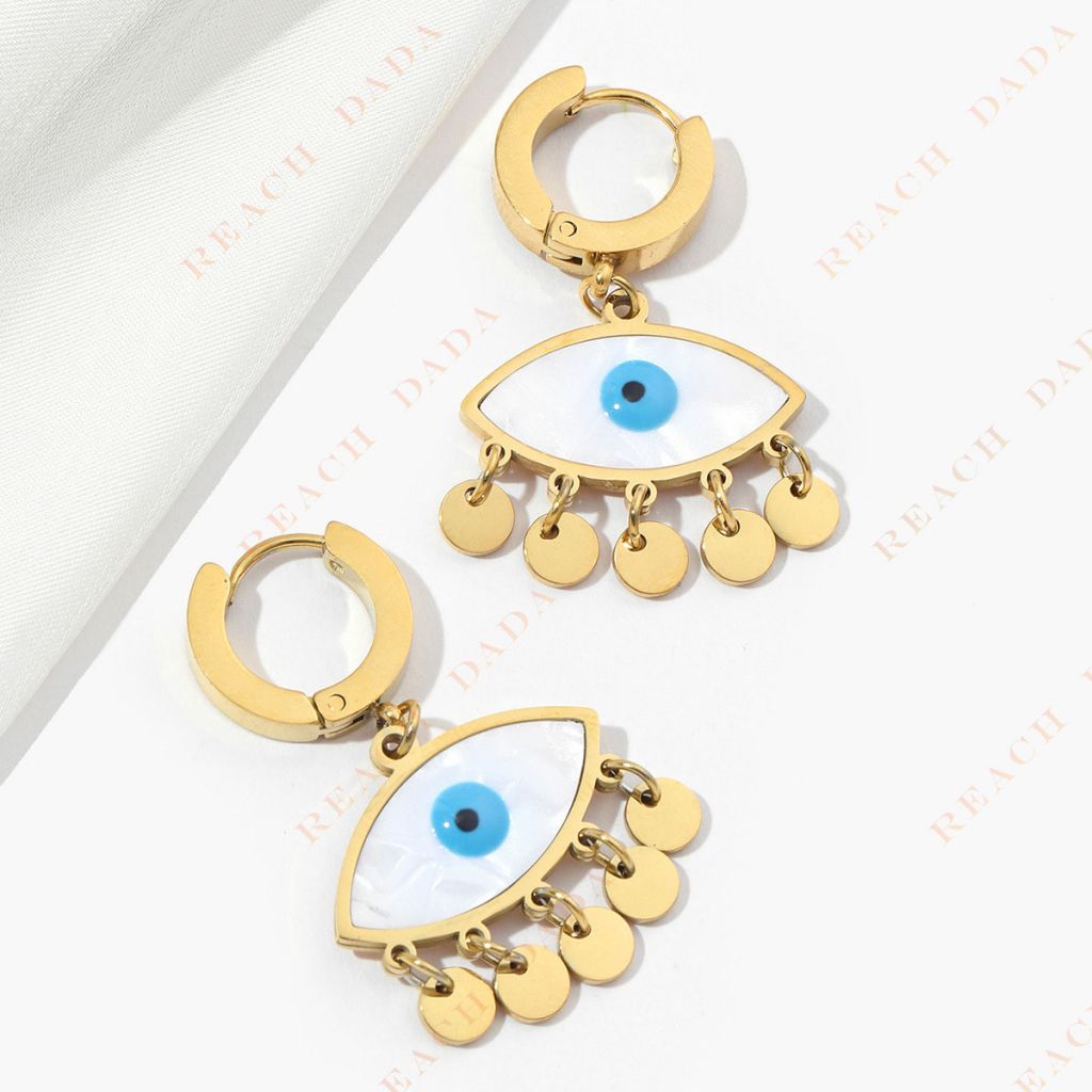 DaDa Popular personality fashion creativity niche oval blue eye drop earrings round tassels titanium steel jewelry earrings