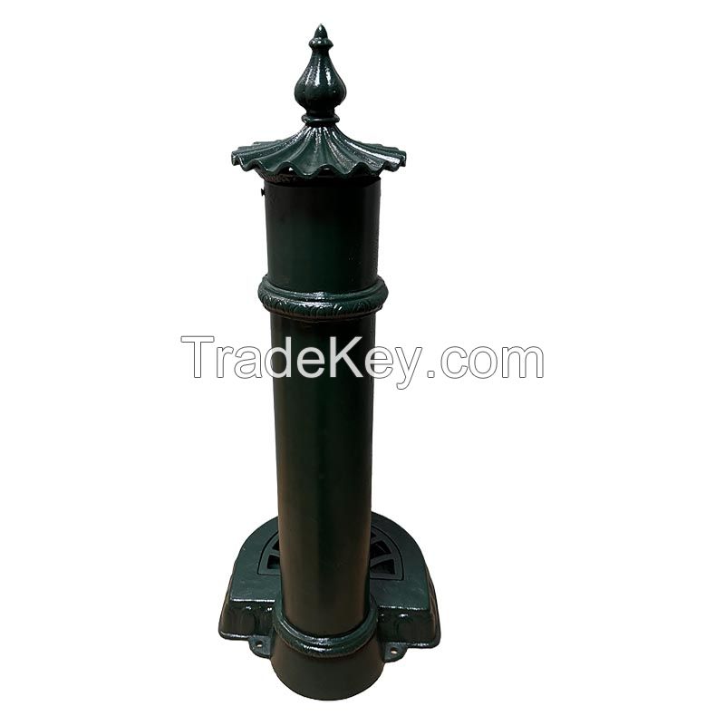 Cast Iron Pillar Standing Water Fountain Garden Fountain with Spigot Country Style Ornamental Fountain