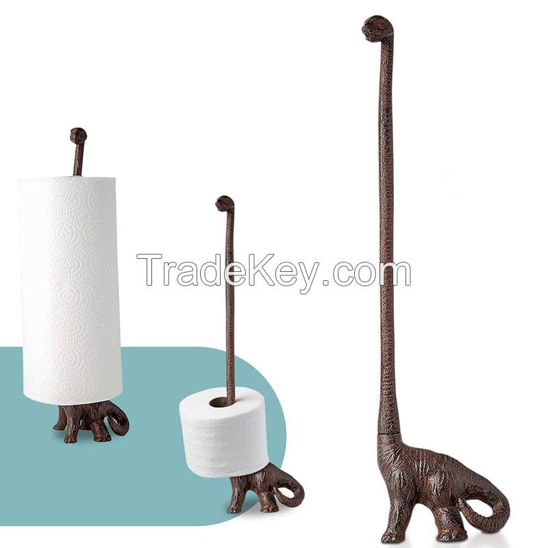 Paper Towel Holder or Freestanding Toilet Paper Holder - Cast Iron Dinosaur Paper Holder - Toilet Roll Holder or Stand Up Paper Towel Holder - Rustic Brown with Vintage Finish