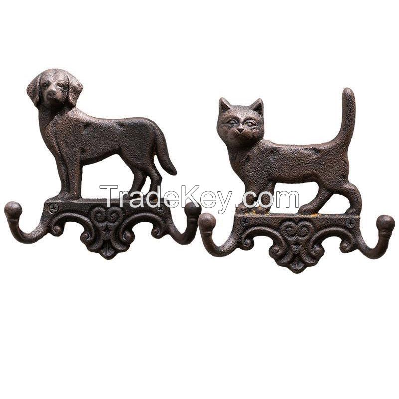 Garden Wall Hook Dog Cat Cast Iron Hooks with 2 Hooks Metal