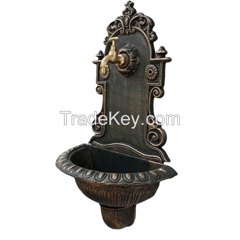 Rustic Cast Iron Wall Mounted Hand Sink Garden Water Fountain With Basin Hanging Basin For Indoor/Outdoor 