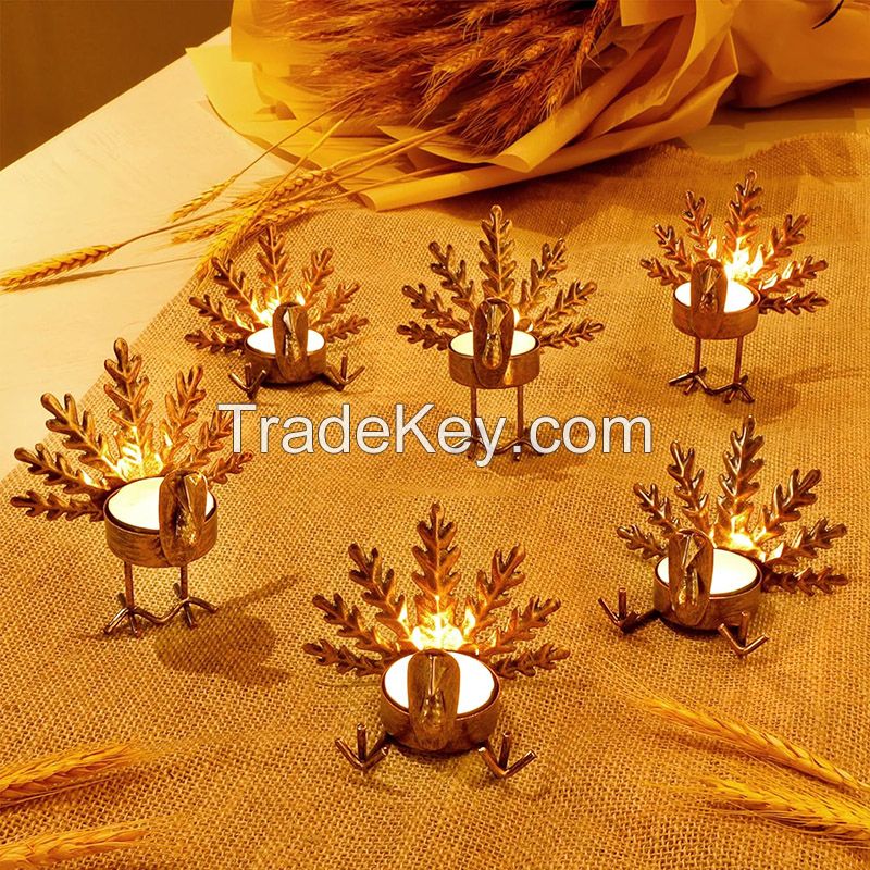 Metal Turkey Candle Holders, Thanksgiving Home Decor with Tea Light Candles