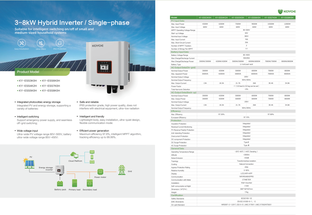 3-8 kW Single Phase Hybrid Inverter